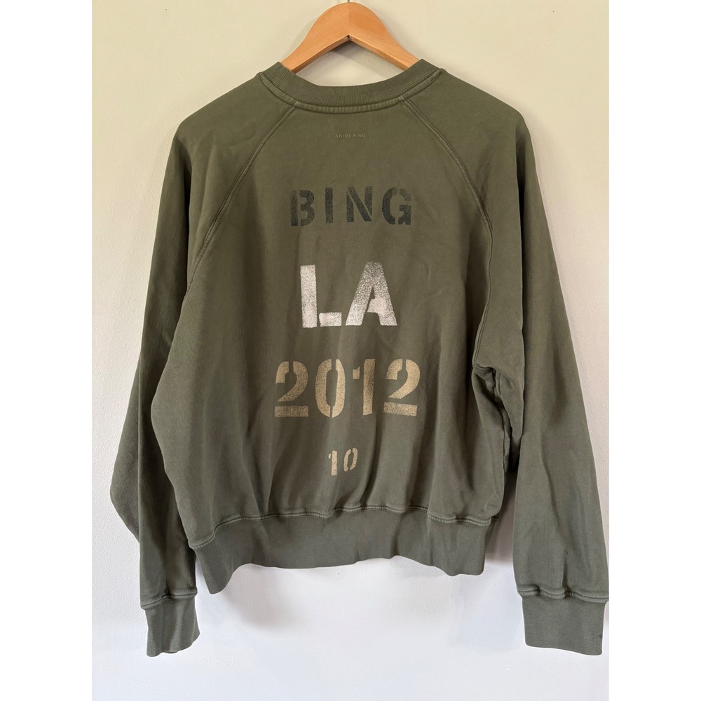 Anine Bing Women's Medium Olive Green Crewneck Sweatshirt LA 2012 Organic Cotton - Picture 3 of 9